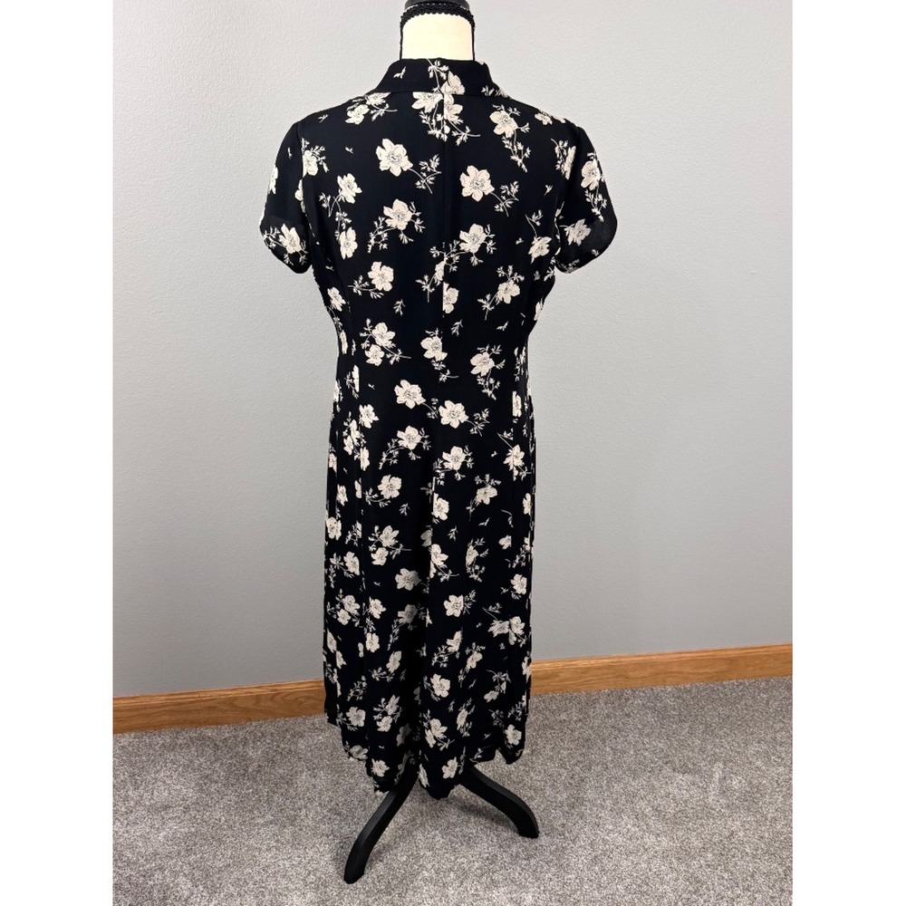 Lauren Ralph Lauren Silk Black and Cream Floral Dress Size 8 - Picture 7 of 9